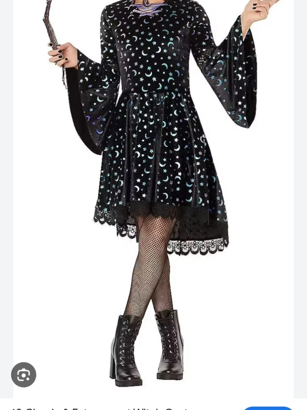 Spirit Black Velvet Moon & Stars Hooded Witch Dress Costume - Picture 4 of 8
